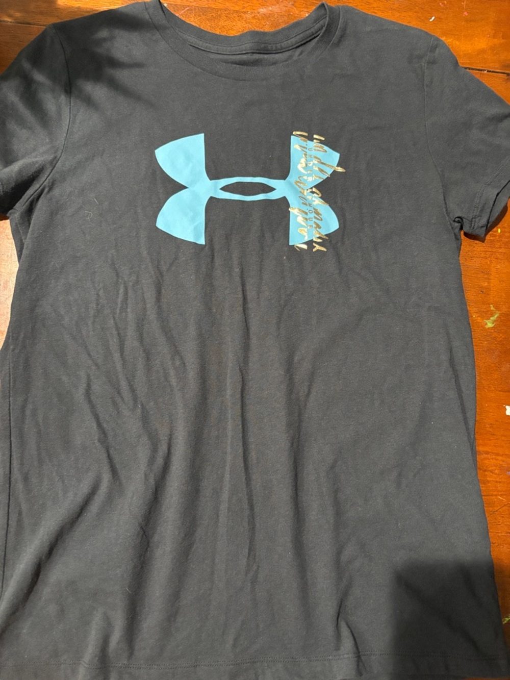 Under Armour Black Short Sleeve Tee with Aqua Logo and Gold Accent